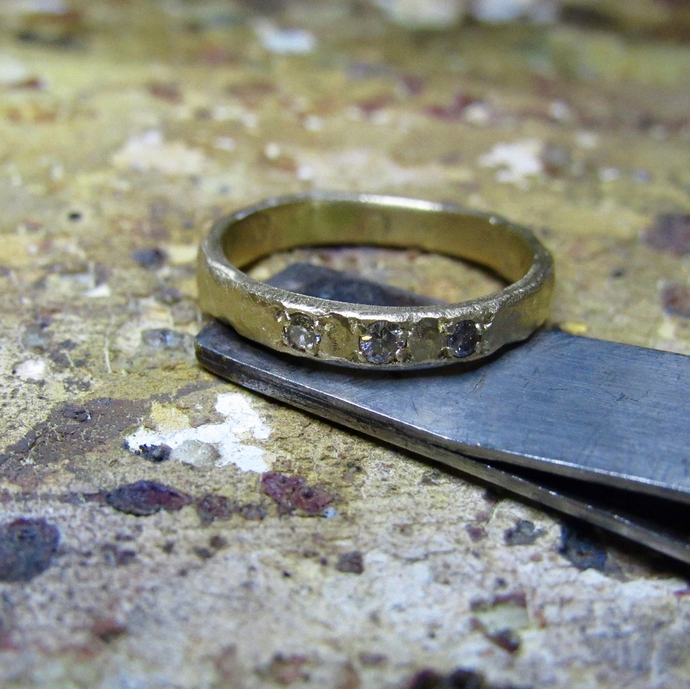 Handmade 14K Yellow Gold Diamond Ring – Minimalist Stacking Ring